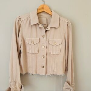 PAIGE Tan Utility Jacket Cropped Raw Hem
